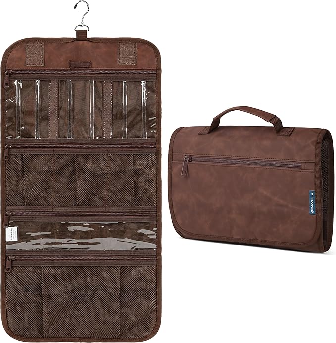 PAVILIA Hanging Toiletry Bag Men Women, Travel Kit Foldable Large Toiletries by PAVILIA