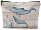 Watercolor Beach Ocean Whale Makeup Bag Travel Cosmetic Bags,Rustic Marine Life Sea Animal Cosmetic Bags with Zipper Pouch Travel Toiletry Case,Gifts for Whale Lovers