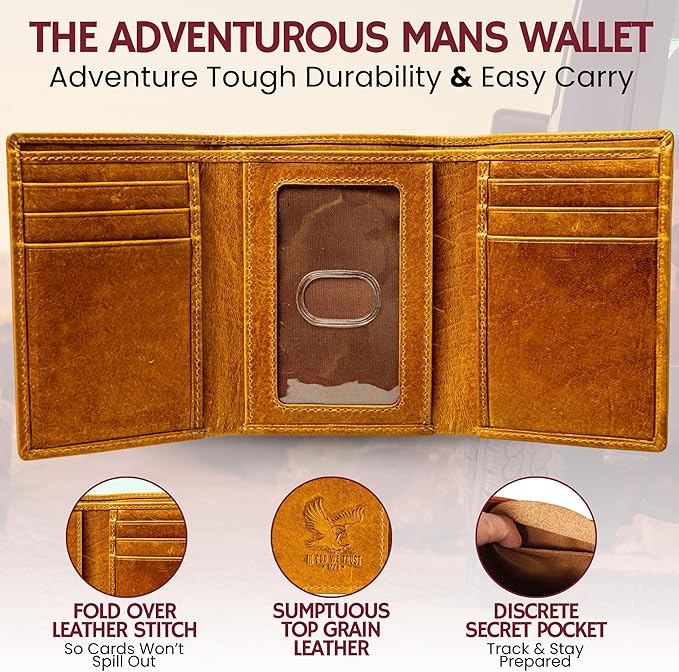 BULL GUARD Best Leather Men's RFID Trifold Wallet - Image 2