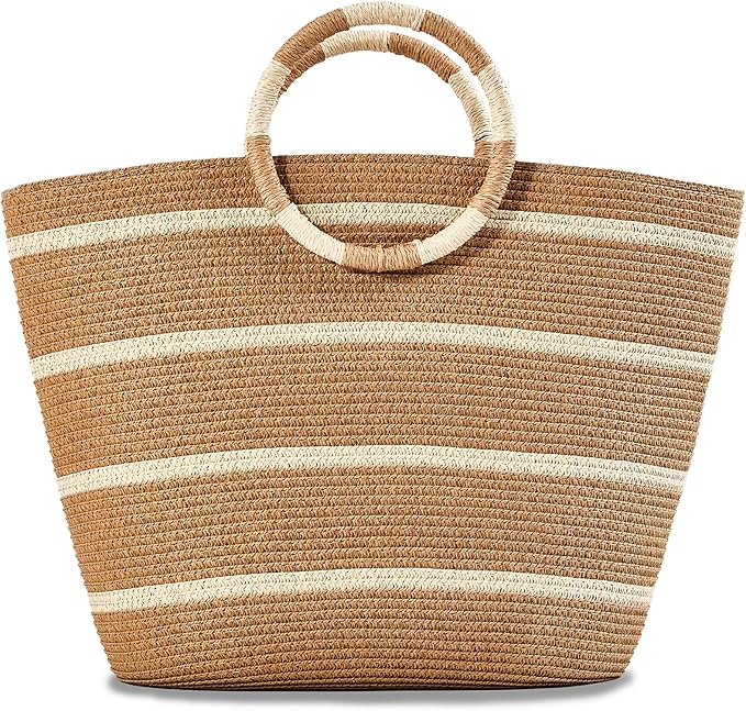 Beach Bags for Women Straw Tote Bag Summer Beach Bag Large Woven Straw Tote for by TOFUNTOY