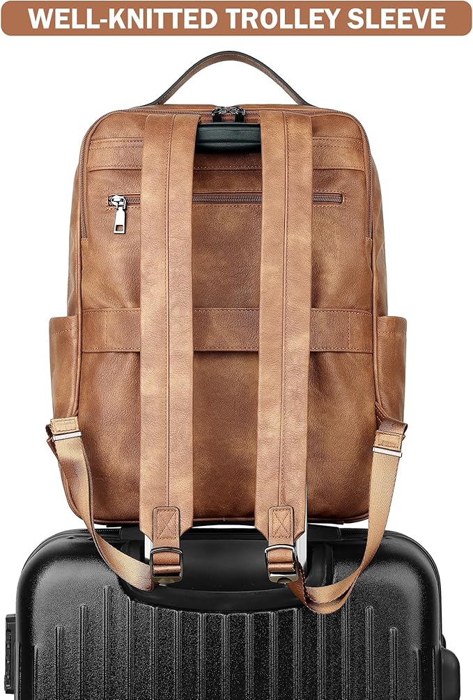 MASINTOR 15.6 inch PU Leather Laptop Backpack Purse - Image 7