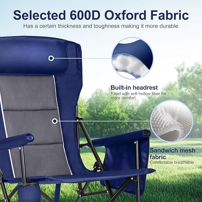 LET'S CAMP Oversized Camping Chairs 29.52" High Back Heavy Duty Lawn Chair - Image 6