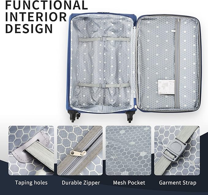 Merax Softside Luggage Set Softshell Lightweight 3 Piece Spinner Suitcase 22" - Image 6
