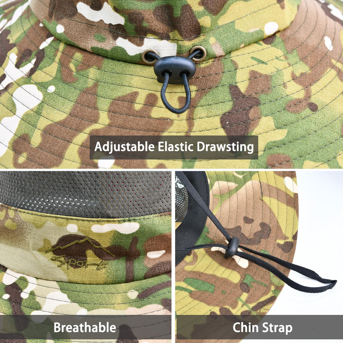 Sun Hats for Men Women UPF 50+ Breathable Wide Brim Summer Fishing (Camo Green)