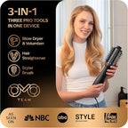 Automatic Dual Voltage Blowout Brush Hair Dryer, 4-in-1 Blow Drying Brush, Ionic Hair Straightener w/No Heat Damage, Light 1.3 lb Blowout Tool, Blow Dryer Curling Wand, Hot Air Styler for All Types