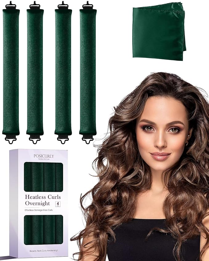 Heatless Curls Overnight Hair Curlers - 4 Pcs No-Heat Curling Rod to Sleep In,Velvet Hair Rollers with Satin Wrap