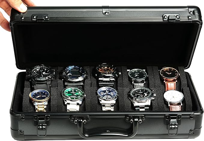 10 slots Aluminum watch case, Hard Deluxe watch storage organizer box by forBetterLife