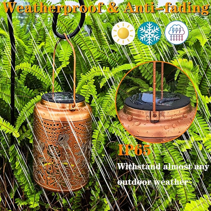 Solar Butterfly Rose Lantern Outdoor Decor, Waterproof Hanging Metal Garden - Image 3