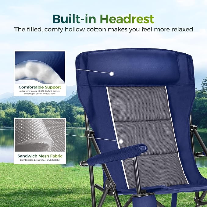 ALPHA CAMP Oversized Folding Camping Chairs High Backrest Heavy Duty Lawn Chairs - Image 3