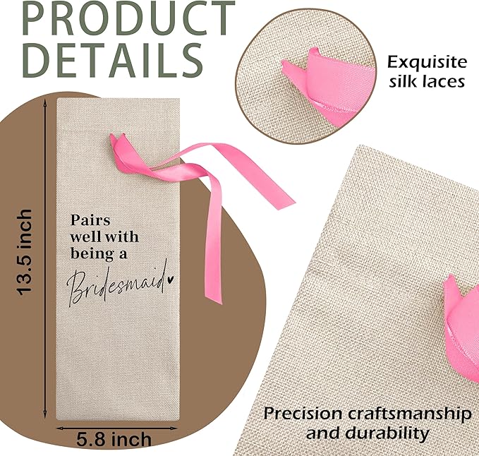 Cute Pink Bow Ribbon Engagement Gift Wine Bag - 1 PCS Bride to Be Gifts for Bridesmaids Bride and Groom Couples Her Him Will You Be My Bridesmaid for Getting Married Engagement Bridal Shower - A53