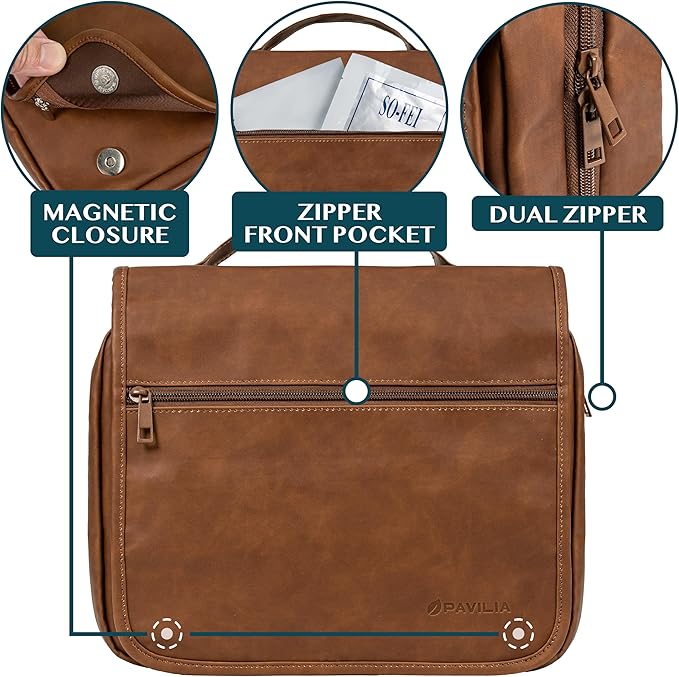 PAVILIA Hanging Toiletry Bag Women Men, Foldable Cosmetic Organizer Travel Bag - Image 3