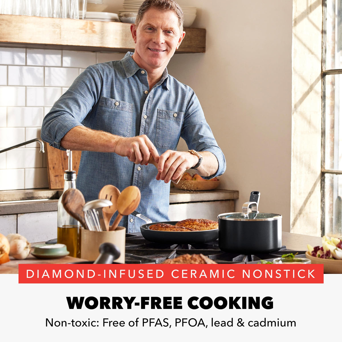 X Bobby Flay 16 Piece Ceramic Nonstick Cookware Set (16 Piece Cookware Set / Black)