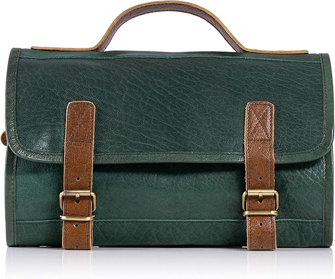 KomalC Premium Buffalo Leather Hanging Toiletry Bag Travel Dopp Kit by KomalC