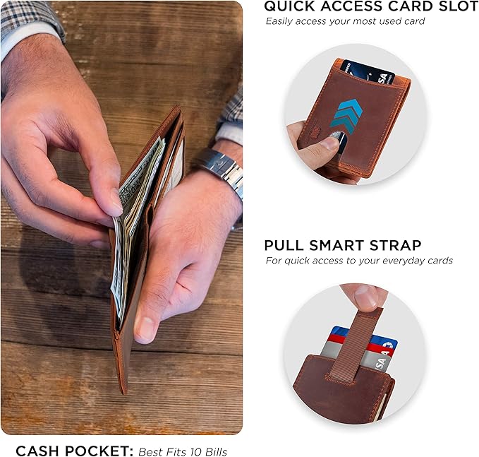 SERMAN BRANDS RFID Blocking Slim Bifold Genuine Leather Thin Minimalist Front - Image 4