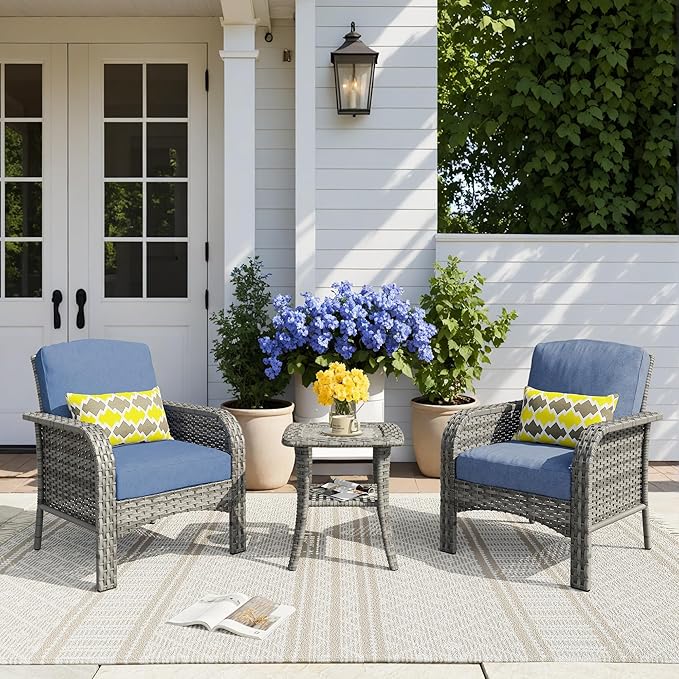 HOOOWOOO Patio Furniture Set, 3 Pieces Outdoor Conversation Set, All Weather by DesignforBetterLife