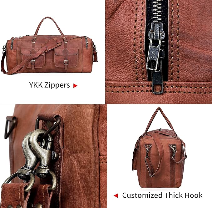 Leather Duffle Bag for Men Luggage Handmade Travel Bag Carry On Luggage - Image 7