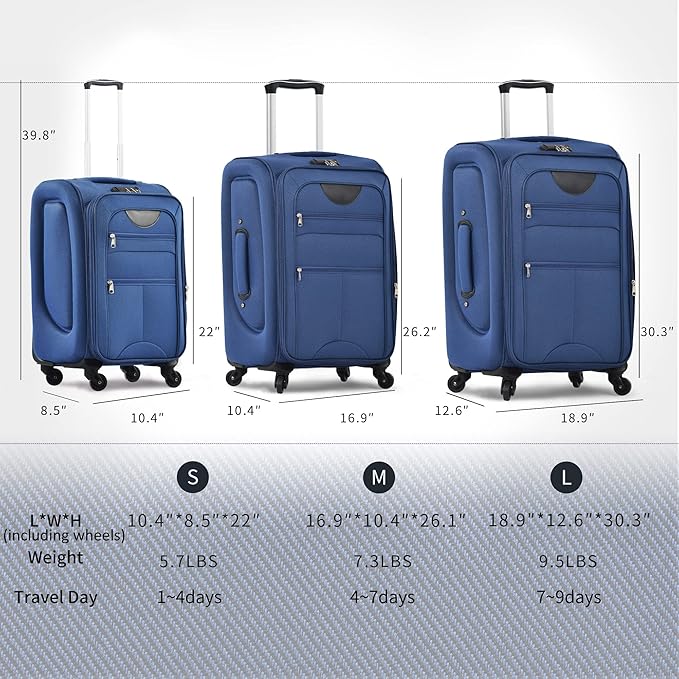 Merax Softside Luggage Set Softshell Lightweight 3 Piece Spinner Suitcase 22" - Image 7