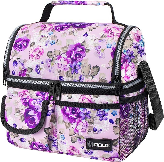 opux Lunch Bag Women Insulated, Adult Lunch Box Cooler, Flower Lunch Box by OPUX