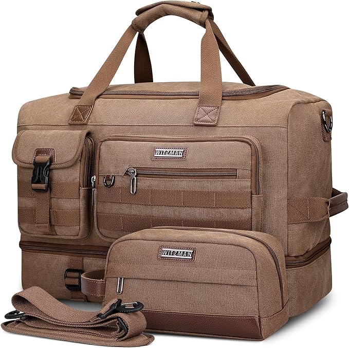 WITZMAN Duffle Bag for Men 50L Canvas Weekender Overnight Bag by WITZMAN