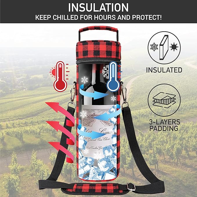 opux Wine Bag Single Bottle Carrier Tote, Insulated Wine Cooler Bag - Image 2