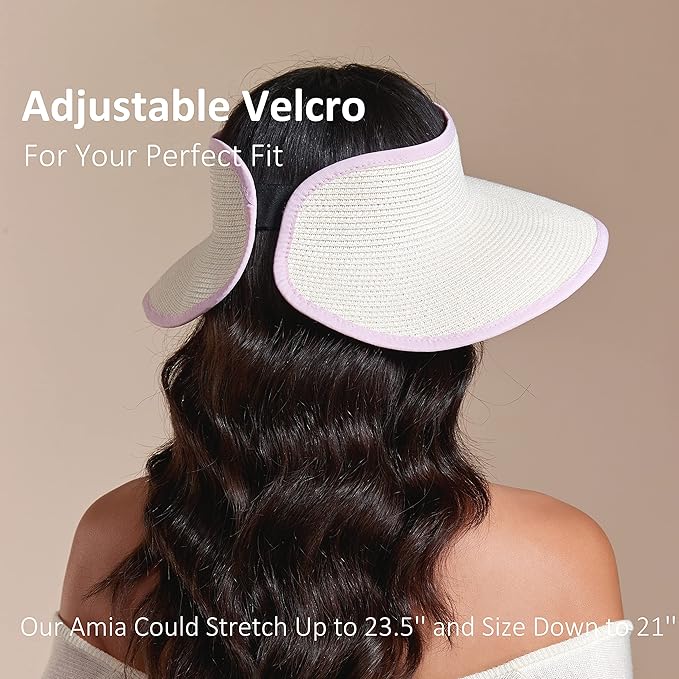 Joywant Womens Sun Visor Hats, Packable Wide Brim Ponytail Beach Hat Straw - Image 3