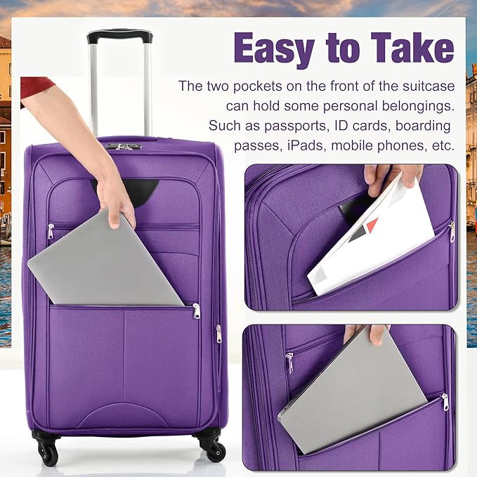 Merax Softside Luggage Set Softshell Lightweight 3 Piece Spinner Suitcase - Image 7