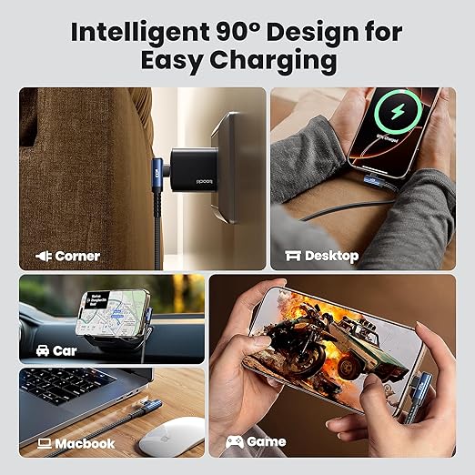 USB C Cable 100W Right Angle Fast Charging Cord, Nylon Braided USB 2.0 Cable - Image 6