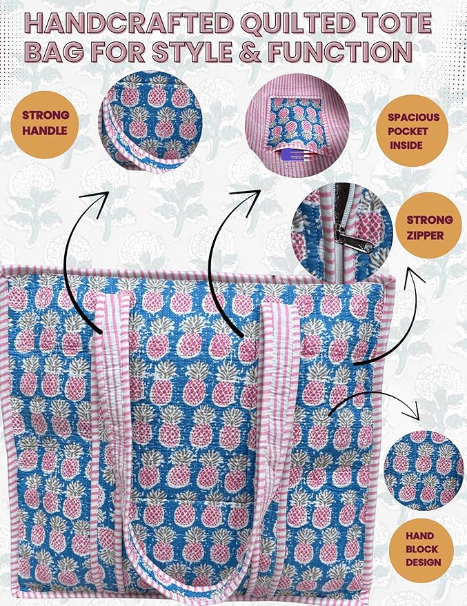 Cotton Quilted Tote Bag for Women – Large Beach & Travel Tote - Image 4