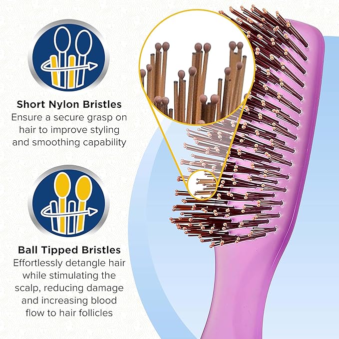 Giorgio GION2PP Neon Purple 6.25 inch Gentle Touch Detangler Hair Brush for Men and Women. Soft Bristles for Sensitive Scalp. Wet and Dry for all Hair Types. Scalp Massager Brush Stimulate Hair Growth