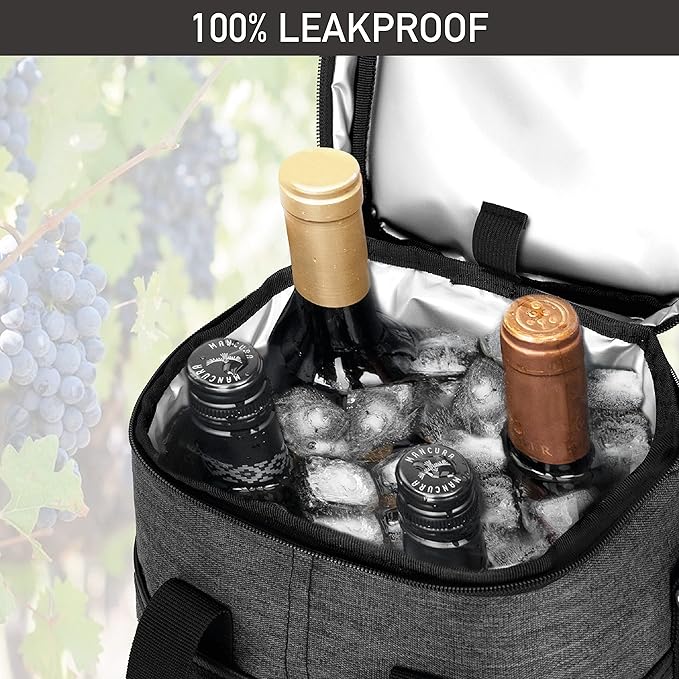 Opux Insulated Wine Tote, 4 Bottle Cooler Bag - Image 5