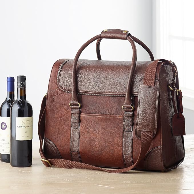 Wine Enthusiast 6-Bottle Leather Wine Tote Bag | Handcrafted Leather Wine - Image 5