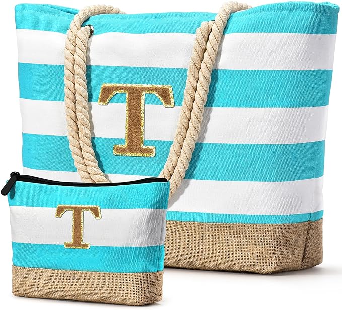Becokan Beach Bag Initial Beach Tote by BecokanBeachBagSpecialist