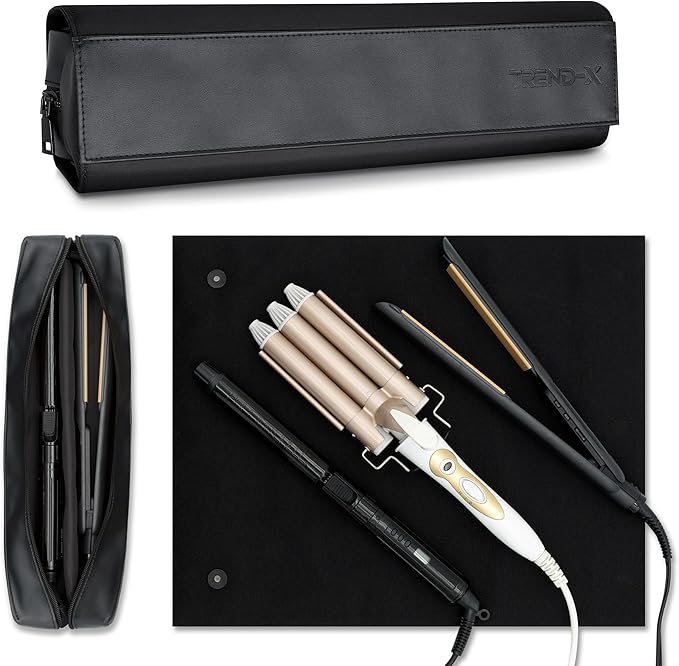 TREND-X Hair Styling Tools Organizer Bag with Heat-Resistant Mat, Flat Iron Travel Case, Travel Bag for Curling Iron, Straightener and Hot Brushes, Storage Case for Hot Hair Tools (Irons Not Included)