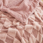 PU MEI Luxury Faux Fur Rabbit Fur Throw Blanket Pink 90"x80", Plush Reversible - Image 5