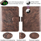 Airtag Passport Holder Cover Wallet Travel Essentials Leather Rfid Blocking - Image 3