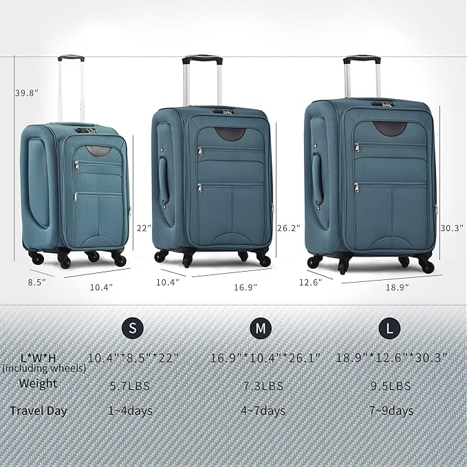 Merax Softside Luggage Set Softshell Lightweight 3 Piece Spinner Suitcase 22" - Image 7