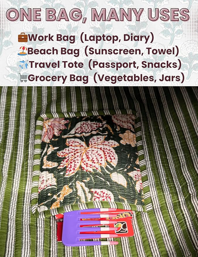 Cotton Quilted Tote Bag for Women – Large Beach & Travel Tote - Image 6