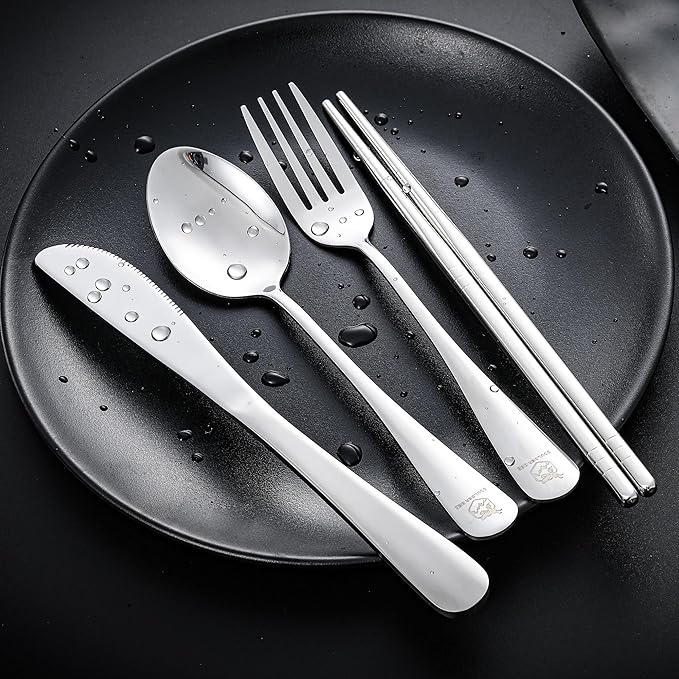 Boulder Bee Travel Utensils Set | Reusable Camping Cutlery Set | Stainless - Image 2