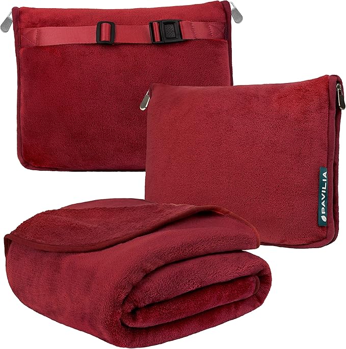 PAVILIA Travel Blanket Pillow, Soft Airplane Blanket 2-in-1 Combo Set, Plane by PAVILIA