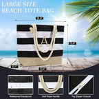 YOOLIFE Initial Canvas Waterproof Beach Tote Bag Zipper Personalized Gifts - Image 6