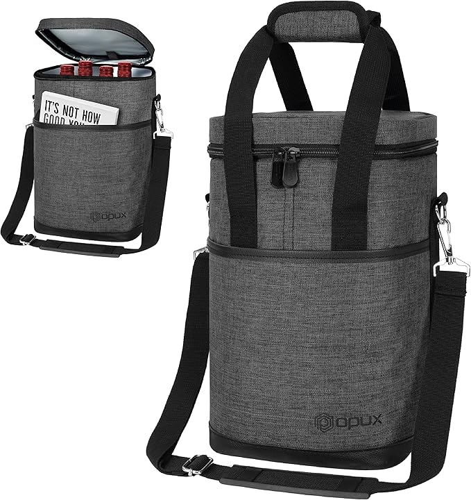 Opux Insulated Wine Tote, 4 Bottle Cooler Bag - Image 8