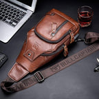 BULLCAPTAIN Leather Sling Bag Mens Chest Bag Casual Shoulder Crossbody Bags - Image 5