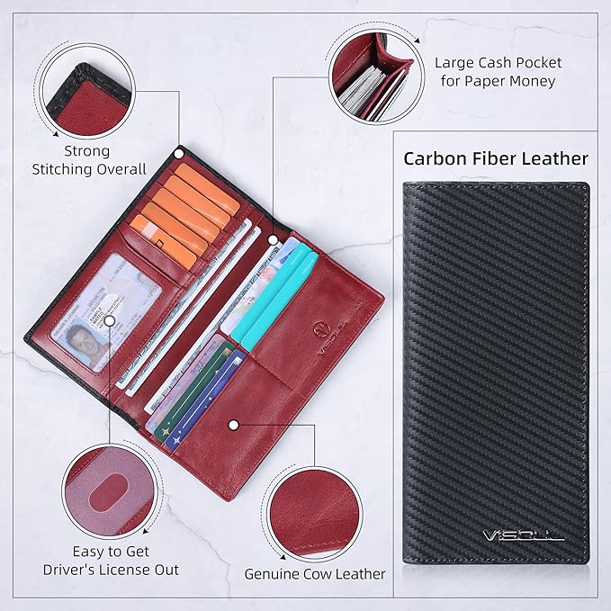 VISOUL Mens Leather Long Checkbook Bifold Wallets - Image 3