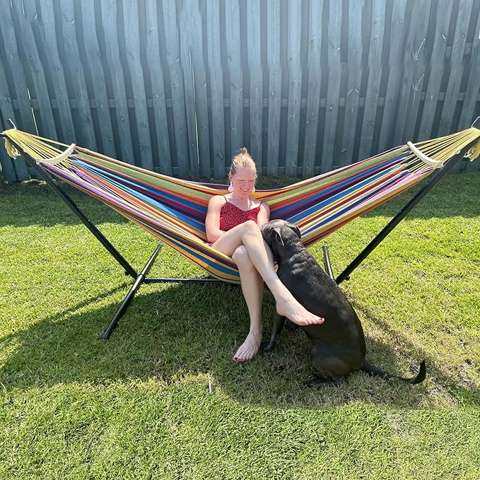 SZHLUX Double Hammock with Stand Included 450lb Capacity Steel Stand, Premium - Image 2