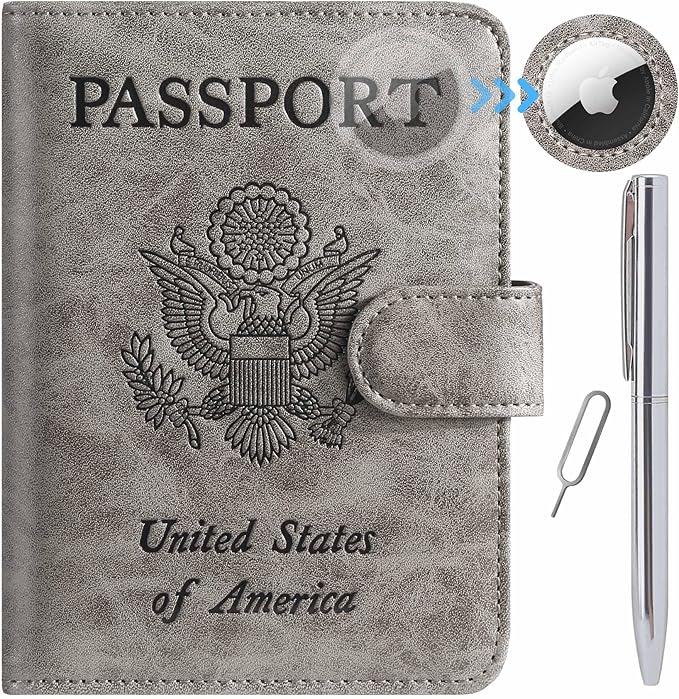 Airtag Passport Holder Cover Wallet RFID Blocking Leather Case Travel by PASCACOO