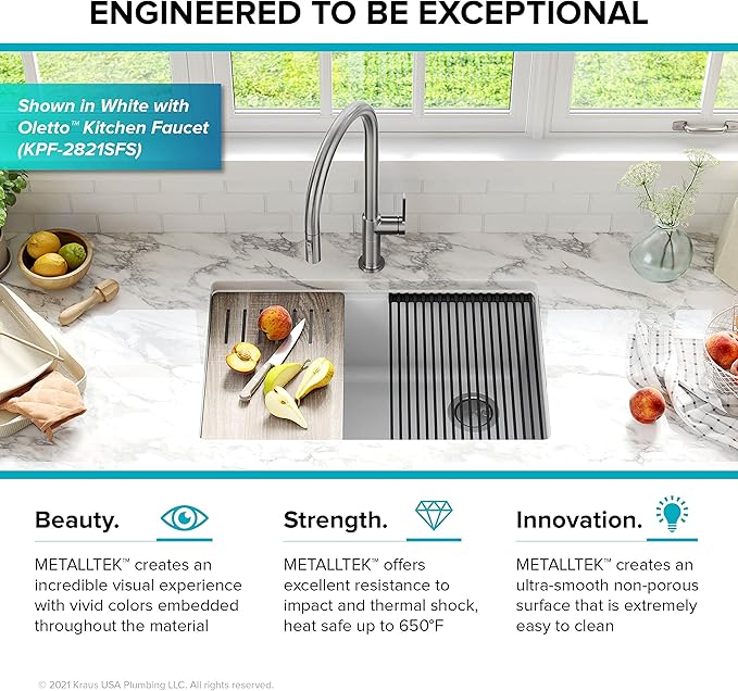 KRAUS Bellucci 32” in. Undermount Workstation Granite Kitchen Sink in Metallic - Image 15