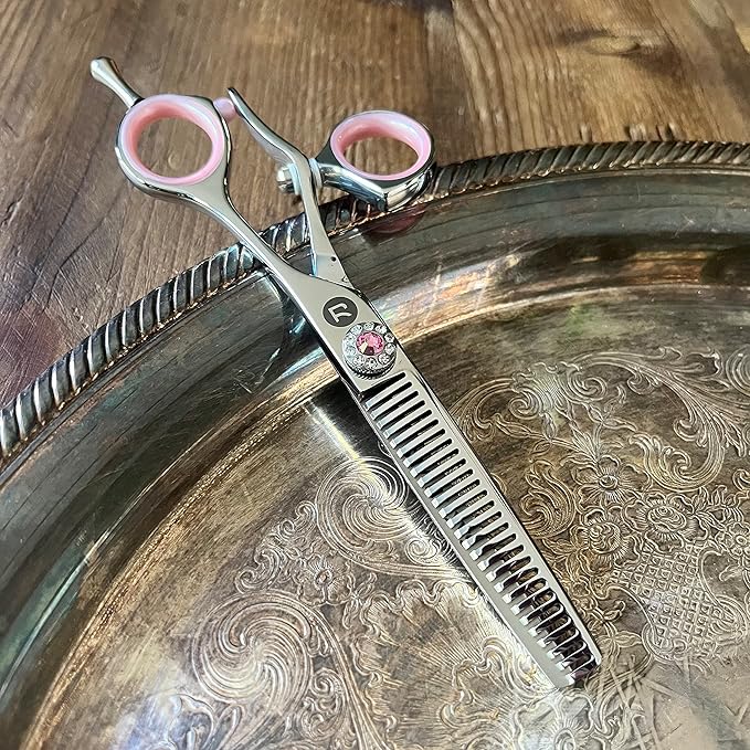 Saki Sakura Hairdressing Shears Set 5.5 Inch - Pink Hair Cutting Shears, Hair Thinning Shears, Hair Razor - Includes Leather Case