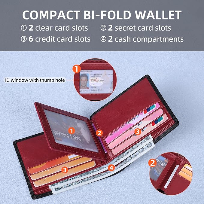 VISOUL Wallet for Men with 2 ID Windows 8 Credit Card Slots 2 Cash Compartments - Image 2