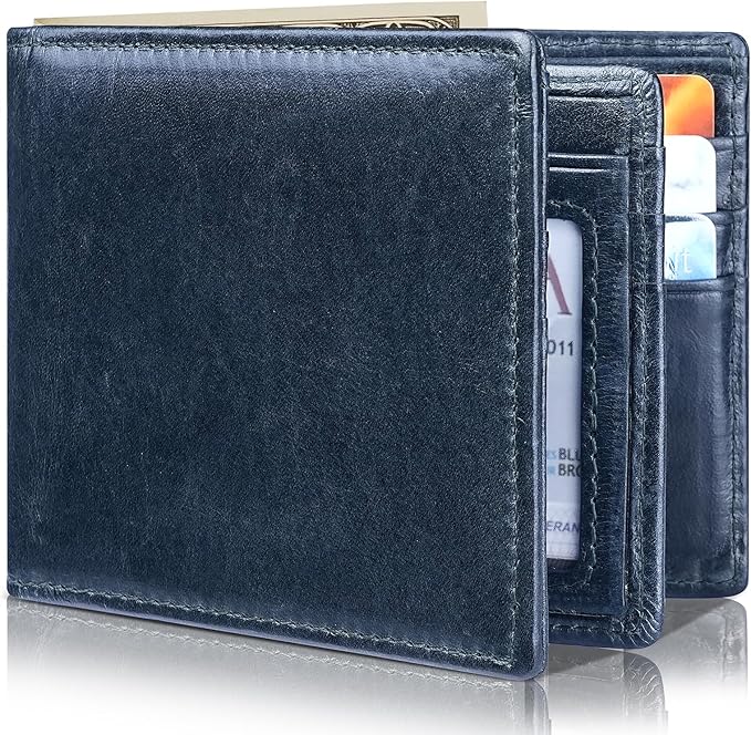 Mens Wallet Bifold Genuine Leather RFID Blocking Wallet by Artpaxy