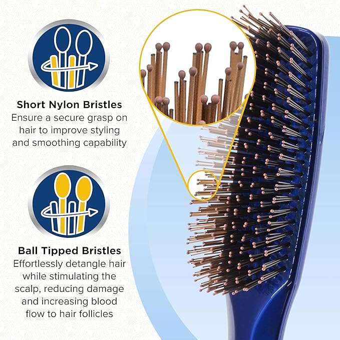 Giorgio Gentle Detangler Hair Brush - Dual Length Bristles for Men, Fine and Thick Hair, Scalp Massager, Travel Brush for Wet or Dry Hair
